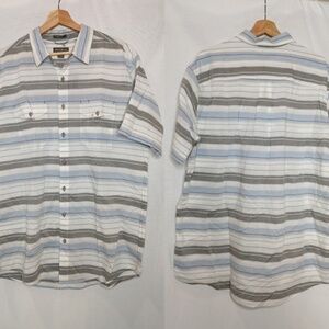 Eddie Bauer‎ Shirt Vashon Short Sleeve Button Front Blue White Gray Stripe XLT